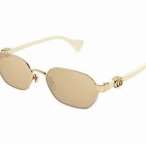 Gucci Cream and Gold Sunglasses (Mini Running 56MM Oval Sunglasses)
